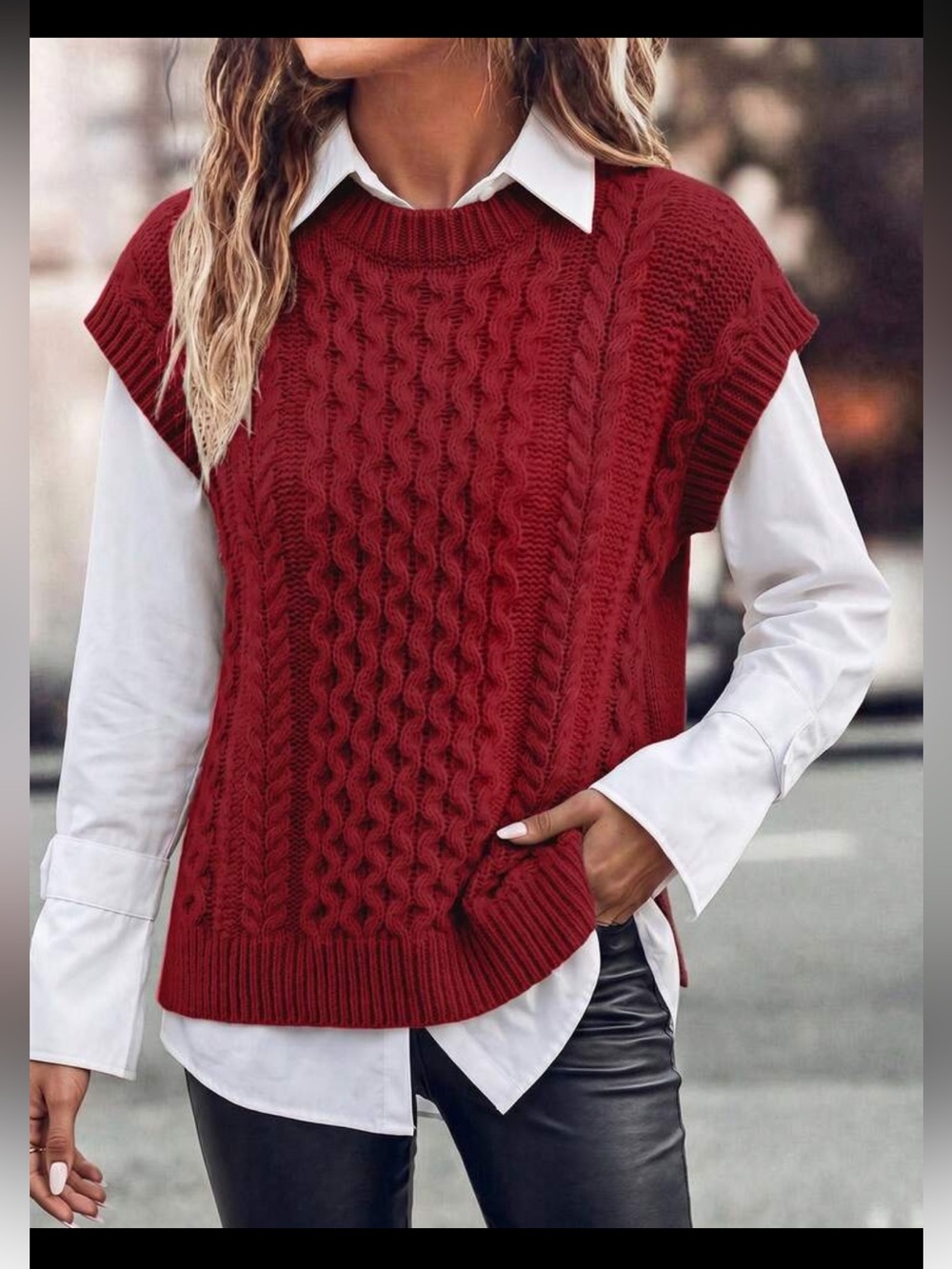 Cable Knit Sleeveless Sweater Vest - Red L BNWOT